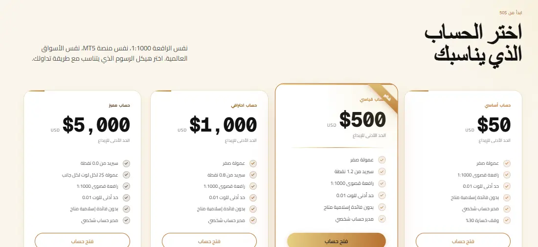 أنواع حسابات شركة GS Securities