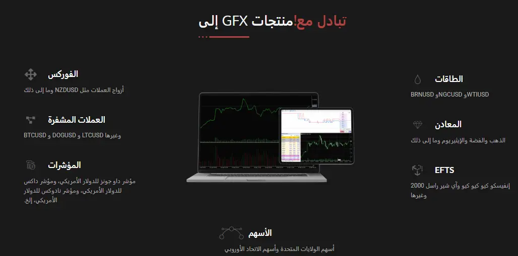 المنتجات المالية المتاحة للتداول في شركة جى إف إكس سكيورتيز