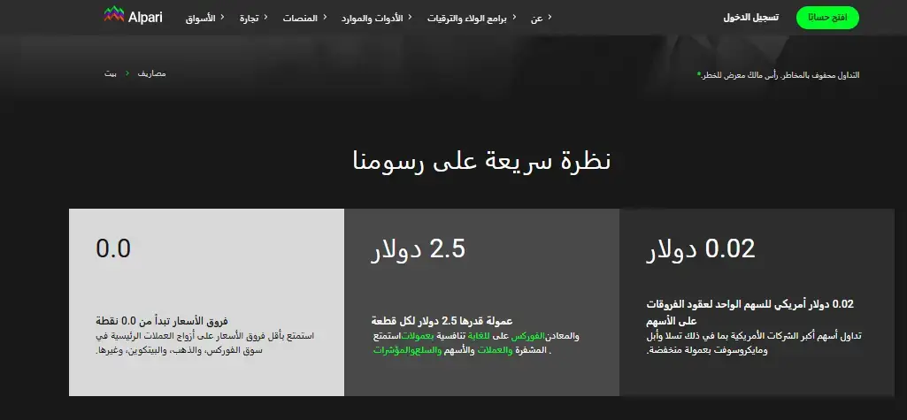 رسوم شركة ألباري Alpari