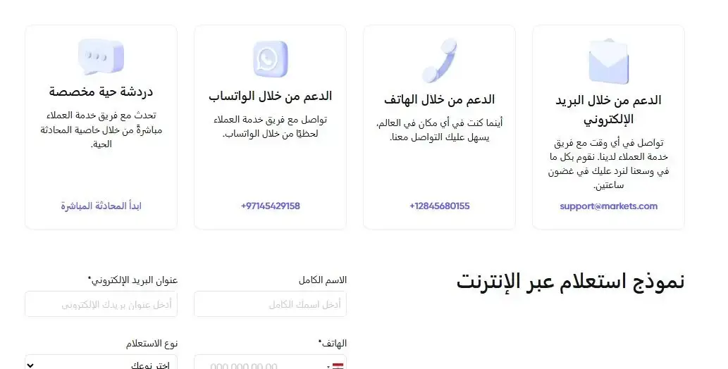 معلومات الاتصال مع شركة ماركتس دوت كوم Markets.com