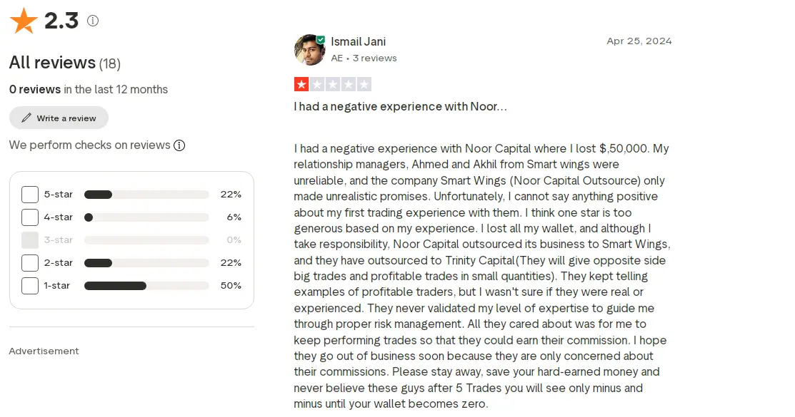 تعليقات العملاء حول شركة Noor Capital