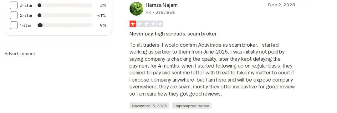 تجارب المتداولون مع شركة اكتيف تريدز